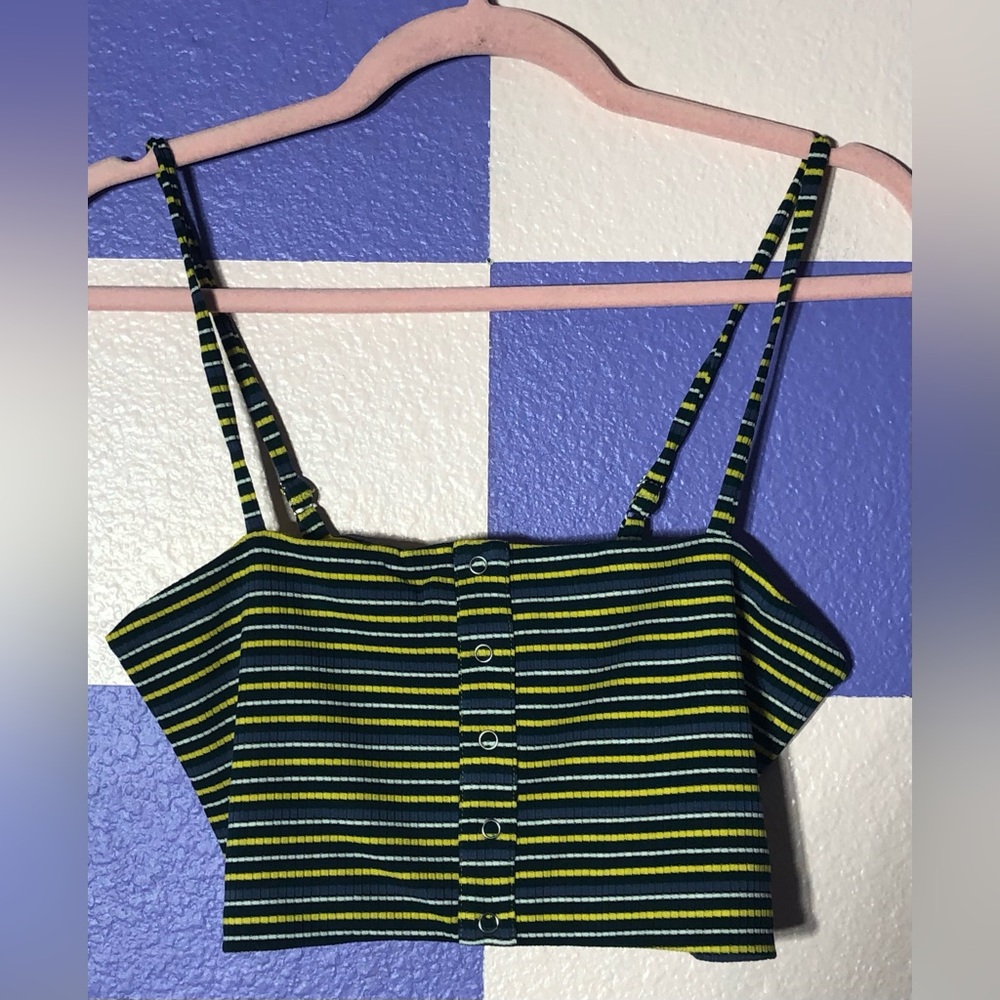 NWT Olivaceous Striped Ribbed Knit Crop Top in Green and Yellow - Size M